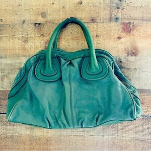 Presa Green Pebbled Leather Satchel Bag